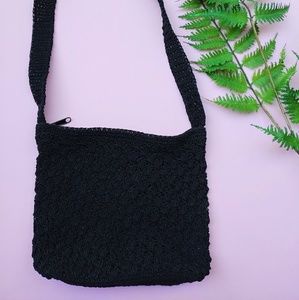 Black boho crochet shoulder bag